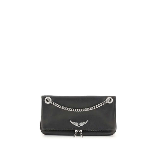 Zadig & Voltaire Black Leather Shoulder Bag with chain and metallic logo for rock-chic fashion.