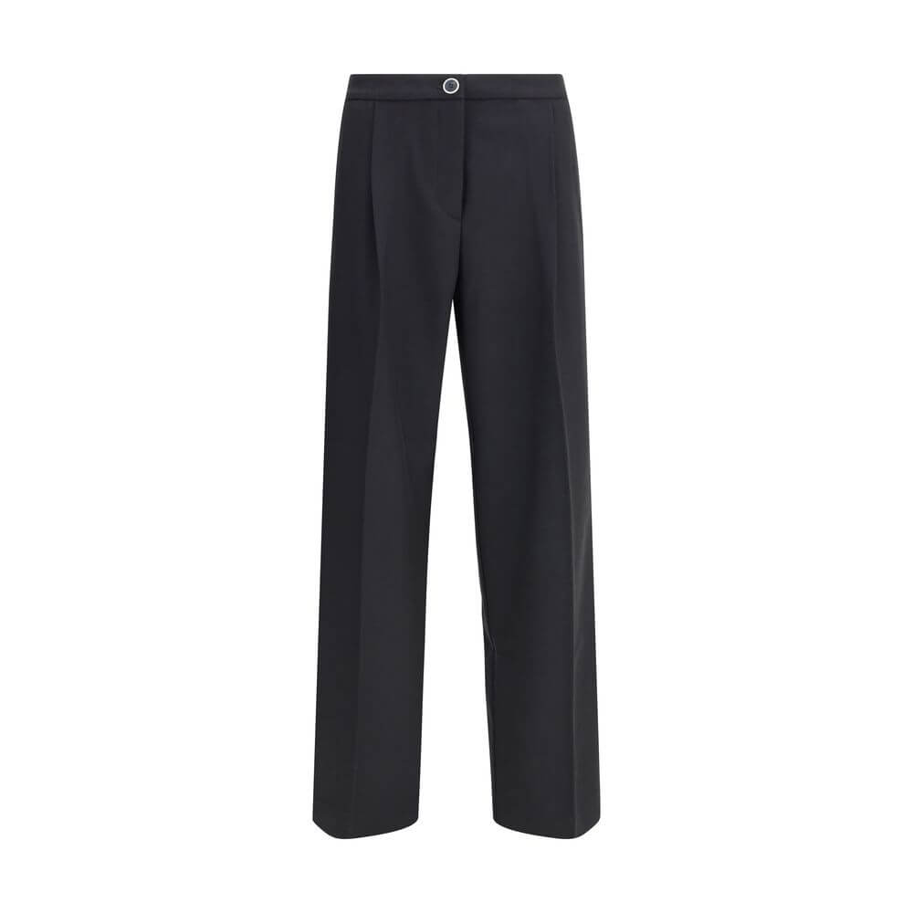 Cruna Black Polyester Casual Pants with wide leg, zip and button fastening, slash and welt pockets, modern silhouette.
