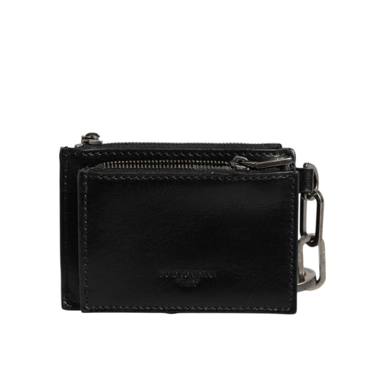 Dolce & Gabbana Black Leather Zip Logo Keyring Coin Purse Keyring Wallet with logo details and minor zipper defect