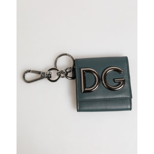 Dolce & Gabbana Dark Green Leather DG Logo Coin Purse Bag Charm Wallet with keyring and lobster clasp