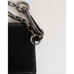 Dolce & Gabbana Black Cavallo Leather Wallet Chain Snap Bifold Card Holder detail with silver-tone chain and hardware.