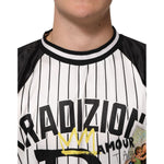 Dolce & Gabbana Tradizione Graffiti Print Oversized Men T-shirt with pinstripes and black sleeves