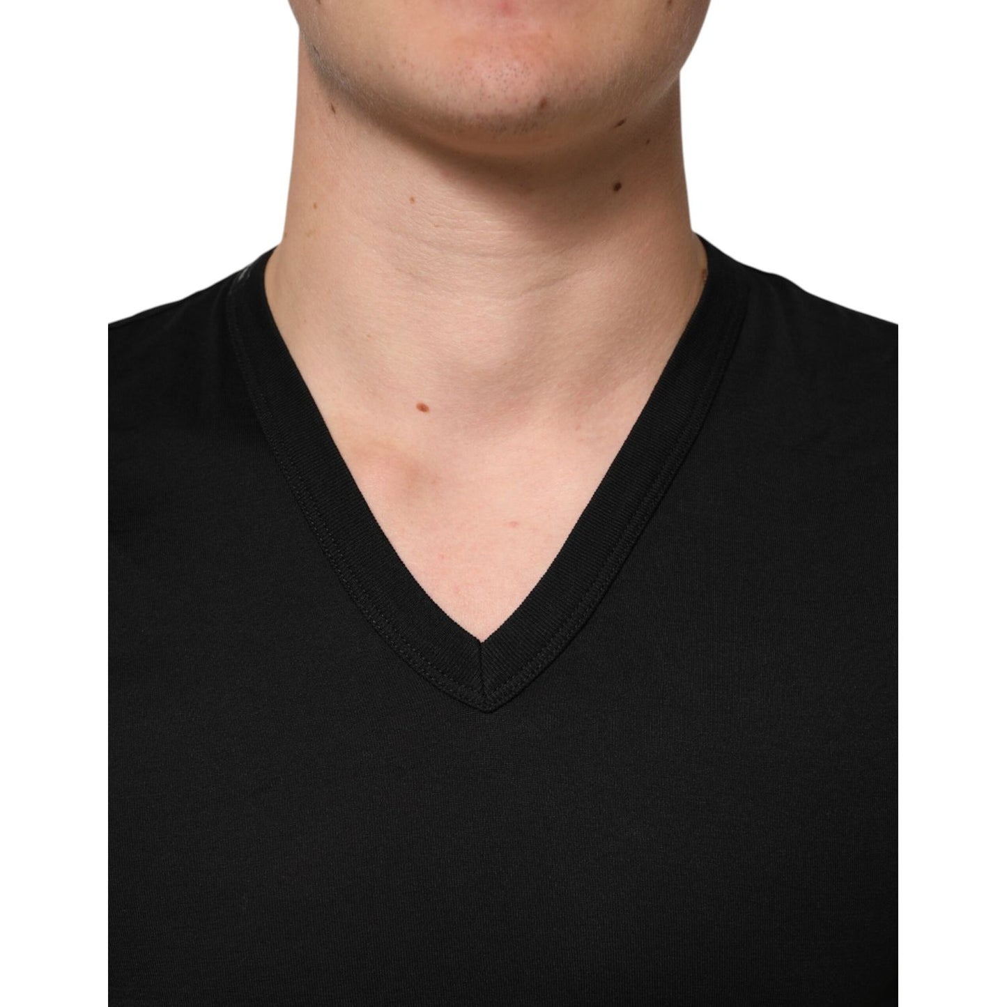 Dolce & Gabbana Black Cotton Plain V-Neck Men Shirt T-shirt, premium soft cotton, regular fit. Ideal for versatile styling.