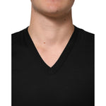 Dolce & Gabbana Black Cotton Plain V-Neck Men Shirt T-shirt, premium soft cotton, regular fit. Ideal for versatile styling.