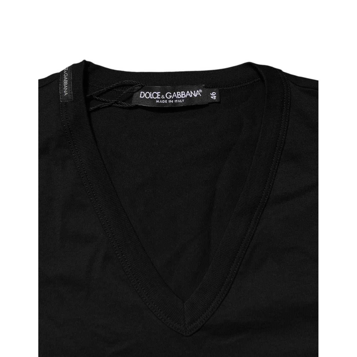 Dolce & Gabbana Black Cotton Plain V-Neck Men Shirt T-shirt featuring soft fabric, ideal for layering or solo wear.