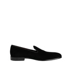 "Dolce & Gabbana Black Velvet Slip On Men Loafers Formal Shoes side view"