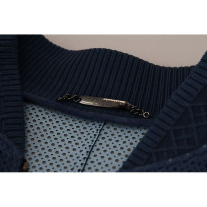 Dolce & Gabbana Blue Leather Perforated Full Zip Jacket