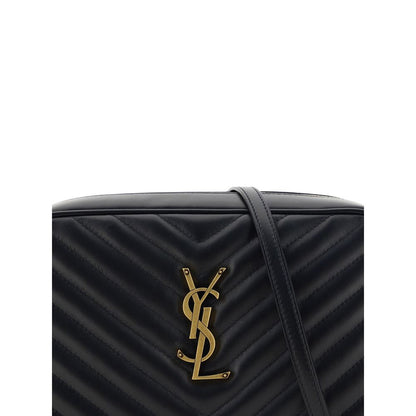 Saint Laurent Black Calf Leather Bos Taurus Shoulder Bag with gold logo, quilted design, flat strap, AW25 collection.