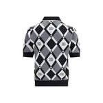 Dolce & Gabbana Diamond knit Polo Sweater with geometric diamond pattern and logos, elegant and versatile AW25 style in fleece wool.