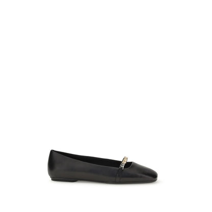 PINKO Black Calf Leather Bos Taurus Ballet Flats with decorative loop and metal detail, round toe design for AW25.