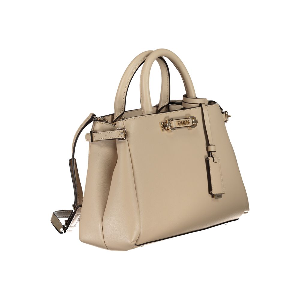 Guess Jeans Beige Polyethylene Women Handbag with adjustable strap and multiple compartments for chic and organized styling.