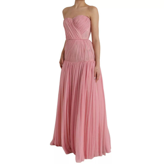Dolce & Gabbana Pink Silk Strapless Maxi A-line Gown Dress with zipper closure, elegant pink silk evening wear