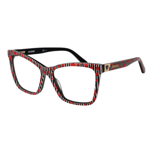 Love Moschino Black Acetate Glasses (Frames) for women, geometric full-rim design, acetate material, 54-15-140 size, branded case included.