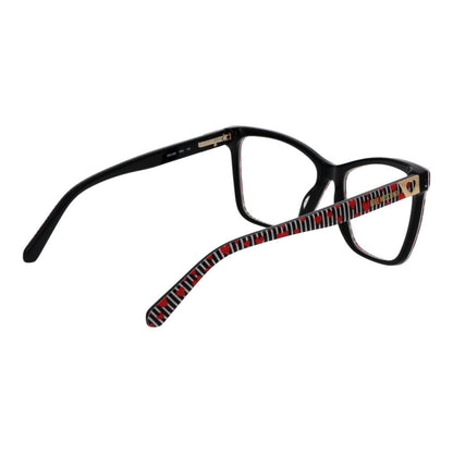 Love Moschino Black Acetate Glasses (Frames) for women with full-rim geometric design and demo lenses, includes branded case.