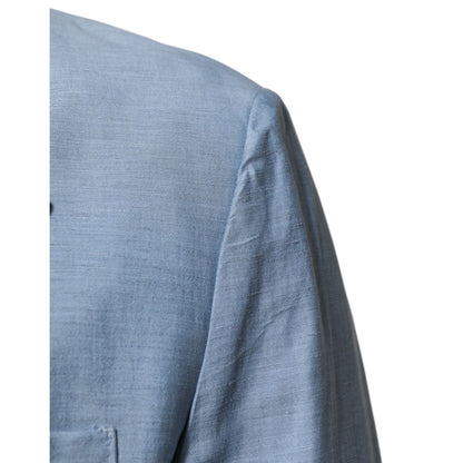 Dolce & Gabbana Light Blue Linen Double Breasted Men Jacket Blazer