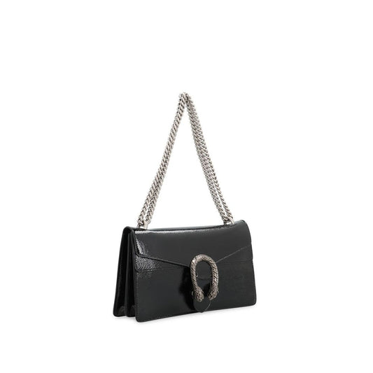 Gucci Dionysus Leather Crossbody Bag with antique silver-tone chain strap and push-lock closure on a patent leather finish