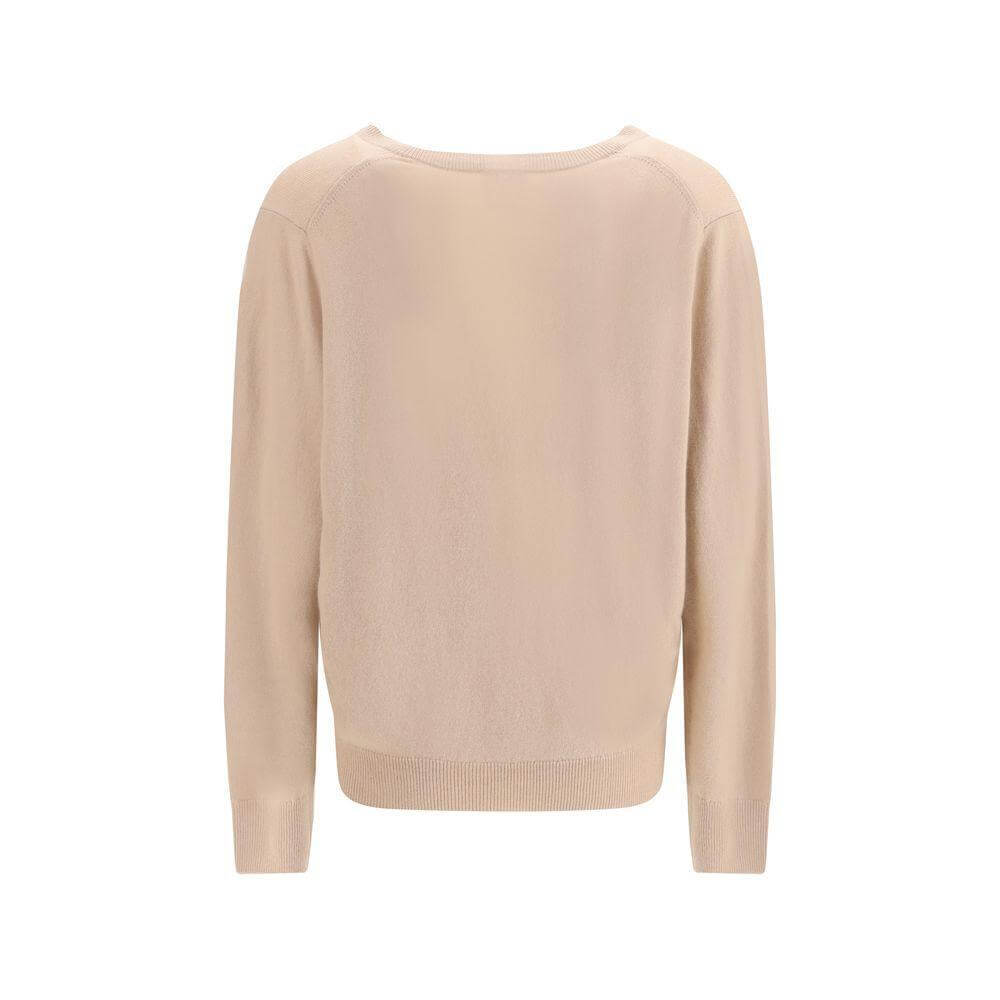 Back view of Allude Cashmere Sweater showcasing ribbed hem and soft design, perfect balance of classicism and comfort, AW25 season.