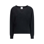 Allude Cashmere Sweater with ribbed V-neck, hem, and cuffs, featuring dropped shoulders for a soft, modern fit, perfect for AW25.