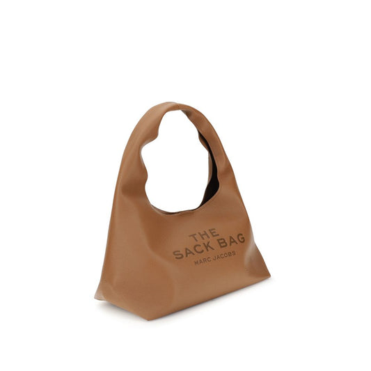 Marc Jacobs Sack Shoulder Bag in leather with single top handle and monogram, featuring a streamlined silhouette and magnetic closure.