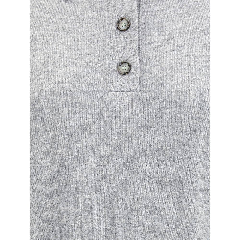 Close-up view of Allude Wool polo Sweater showcasing three-button closure and ribbed collar for a versatile, sophisticated design.