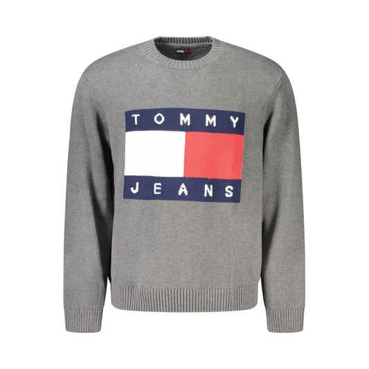 Tommy Hilfiger Gray Cotton Men Sweater with logo embroidery on a crew neck design.