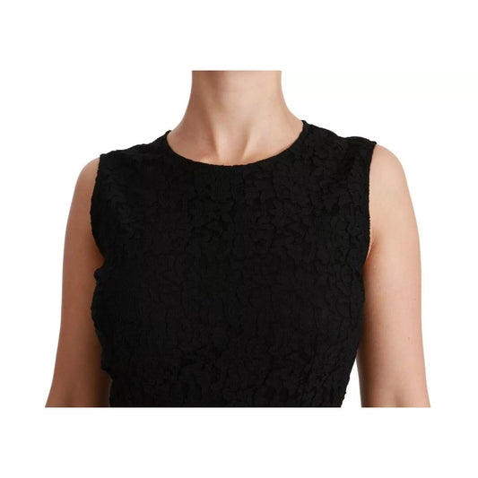 Dolce & Gabbana Black Lace Gown Bodycon Sheath STAFF Dress with detailed lace texture, close-up view.