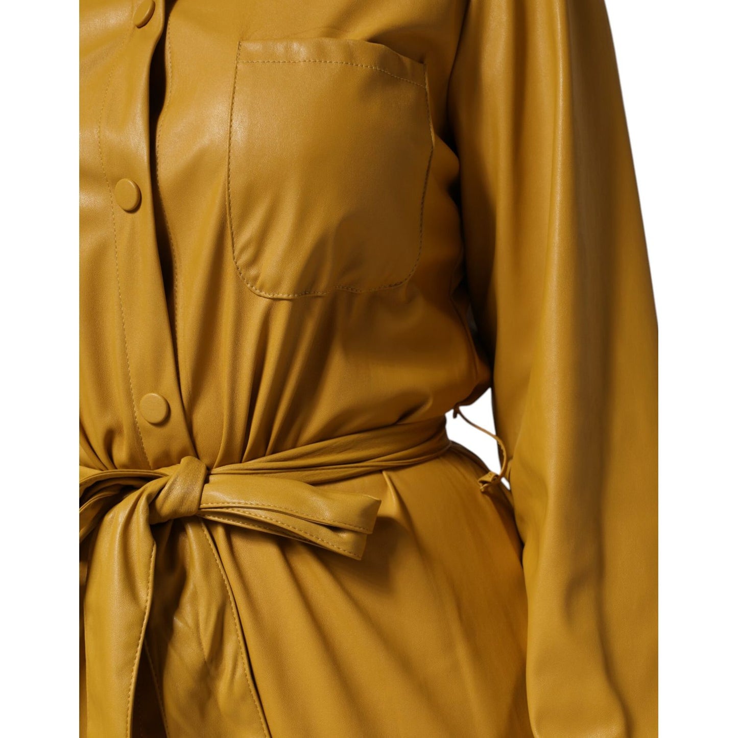 PINKO Polyester Belted Shirt Midi Long Sleeve Yellow Mustard