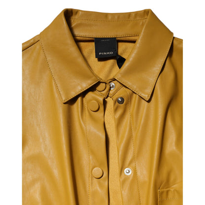 PINKO Polyester Belted Shirt Midi Long Sleeve Yellow Mustard