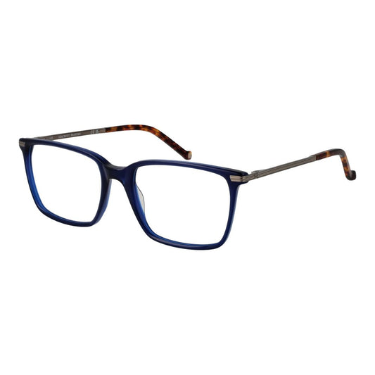 Hackett Blue Men Glasses Frame, full-rim plastic with square style, 56-19-145 size, demo lenses included, no extra protection.