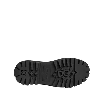 Dolce & Gabbana Black Leather Jeweled Crystals Derby Shoes