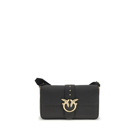 PINKO Love leather Shoulder Bag with gold Love Birds buckle on front, featuring adjustable strap.