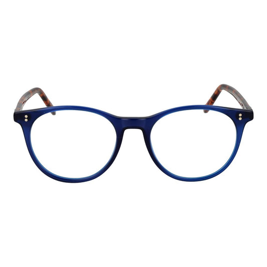 Hackett Blue Men Glasses Frame in full-rim acetate, round style with demo lenses, perfect for fashion-forward men.