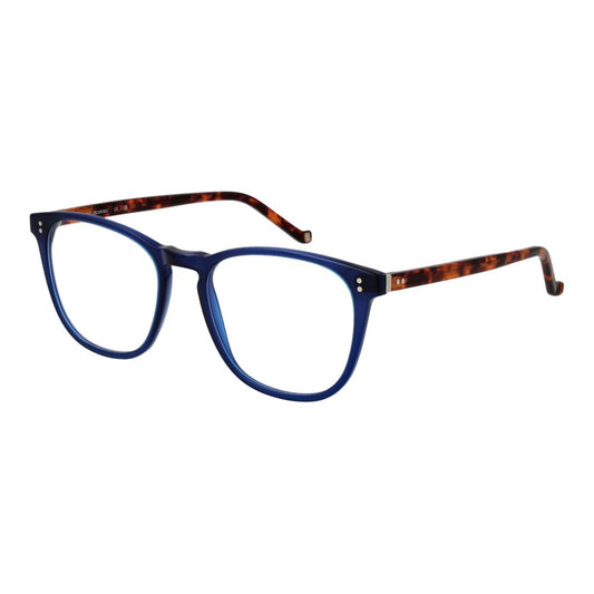 Hackett Blue Men Glasses Frame in acetate with full-rim panto style, size 52-18-145, demo lenses without extra features.