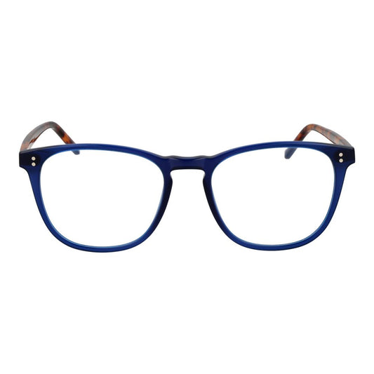 Hackett Blue Men Glasses Frame in full-rim blue acetate, size 52-18-145, with demo plastic lenses and branded case shipment.