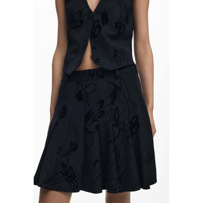 Desigual Black Polyester Women Skirt with bold design and side zipper