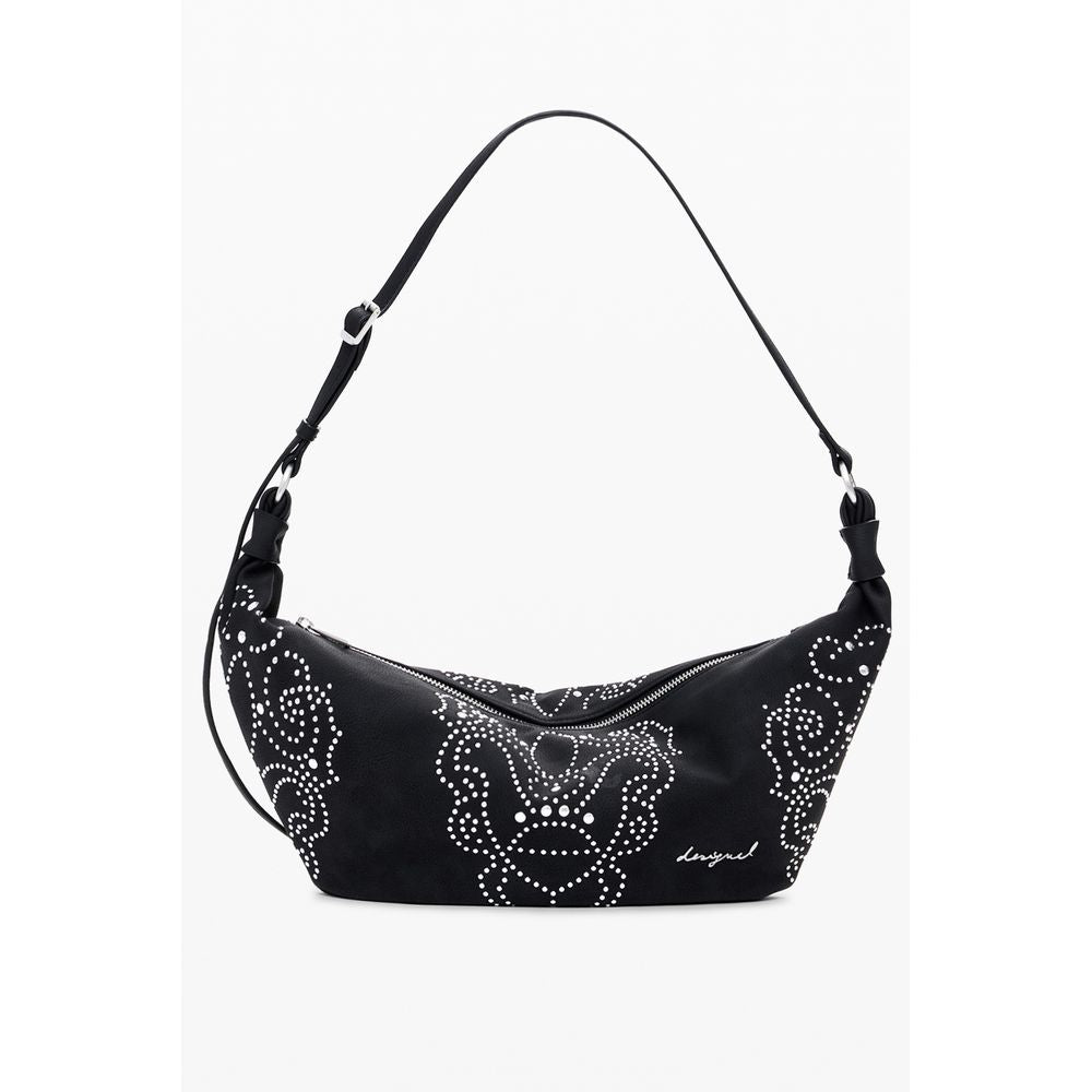 Desigual Black Polyethylene Women Handbag with edgy stud embellishments and adjustable strap