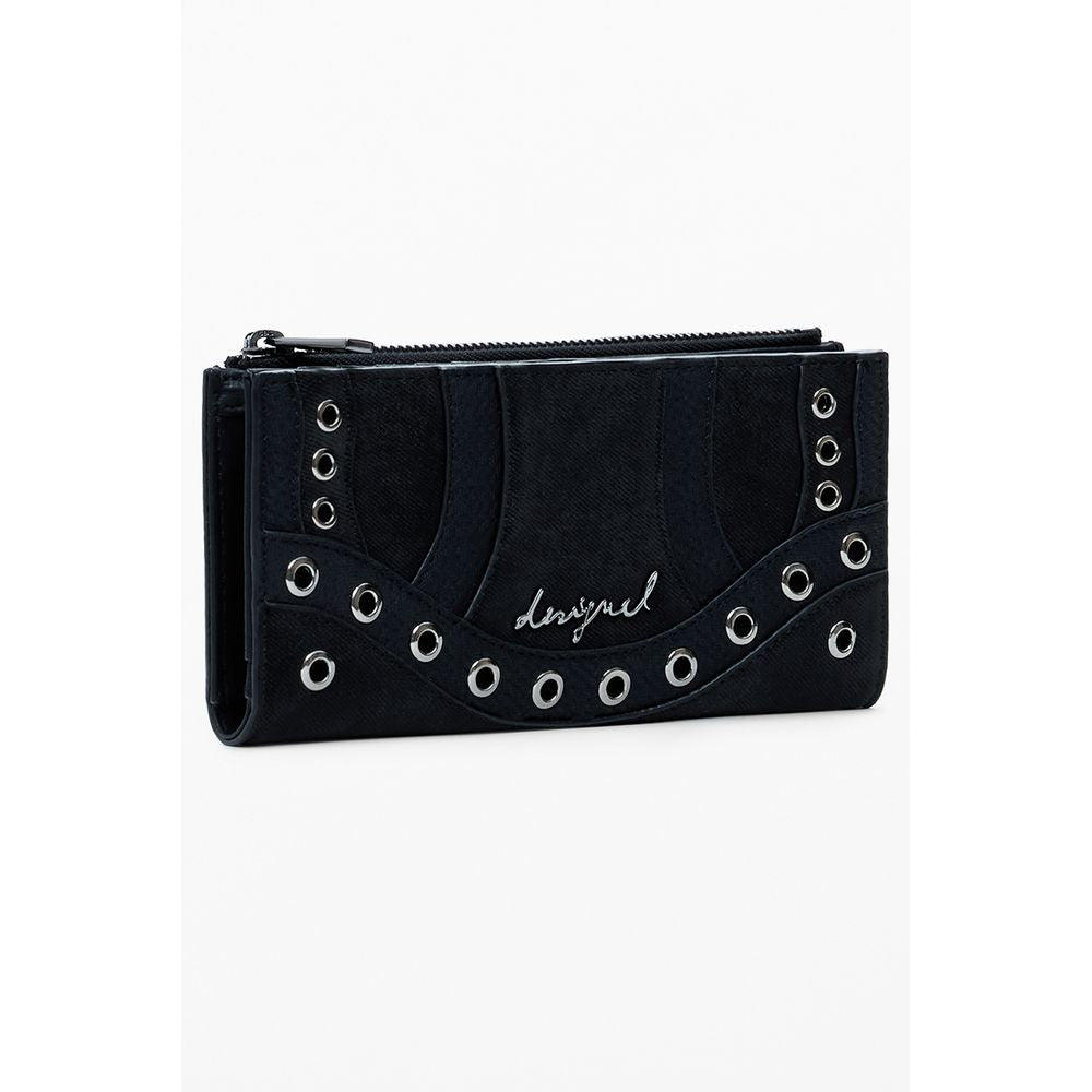 Desigual Black Polyethylene Women Wallet with stylish metal details, perfect for modern fashion-forward accessory organization.