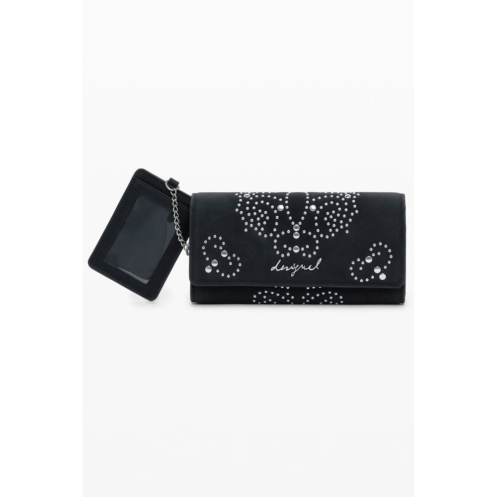 Desigual Black Polyethylene Women Wallet with studs and logo on white background.