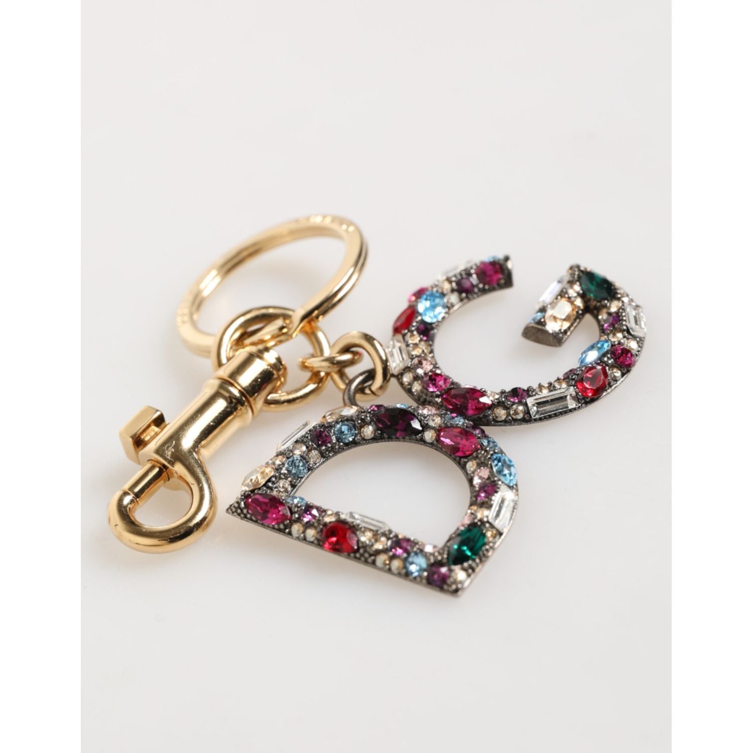 Dolce & Gabbana Multicolor Crystal DG Logo Gold Keychain Charm Keyring
