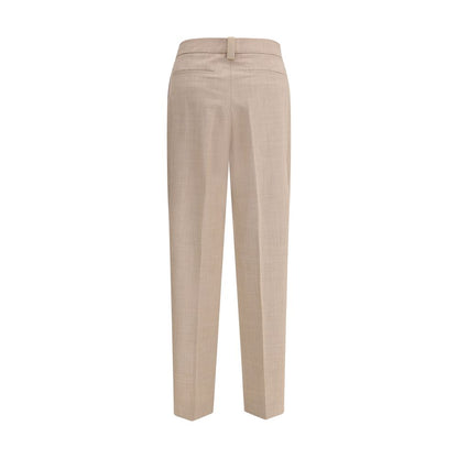 Back view of Fabiana Filippi Beige Fleece Wool Dress Pants showcasing elegant silhouette with dart detailing and welt pockets.