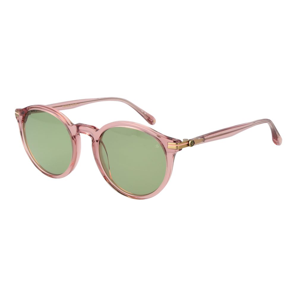 Scotch & Soda Pink Acetate Sunglasses with rose frame and green lenses, round style, full-rim, 100% UVA/UVB protection, men's eyewear
