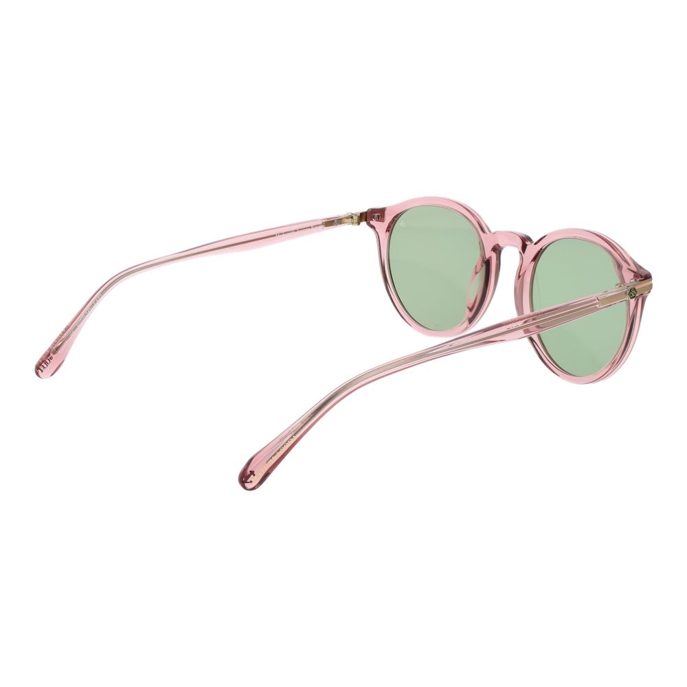 Scotch & Soda Pink Acetate Sunglasses with round green plastic lenses and full-rim rose frame for men, 100% UVA & UVB protection.
