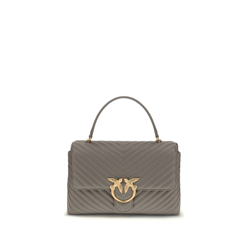 PINKO Love Lady Handbag in quilted calfskin with gold-plated Love Birds logo, featuring a removable chain strap and top handle.