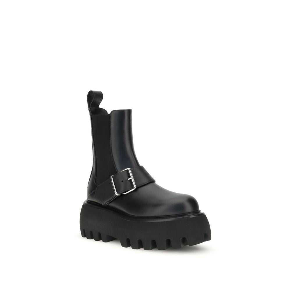 Alexander McQueen Black Calf Leather Bos Taurus Ankle Boots