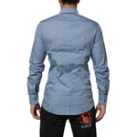 Dolce & Gabbana Blue Cotton Collared GOLD Formal Dress Shirt, long sleeves, rear view, high-quality materials, sophisticated look.