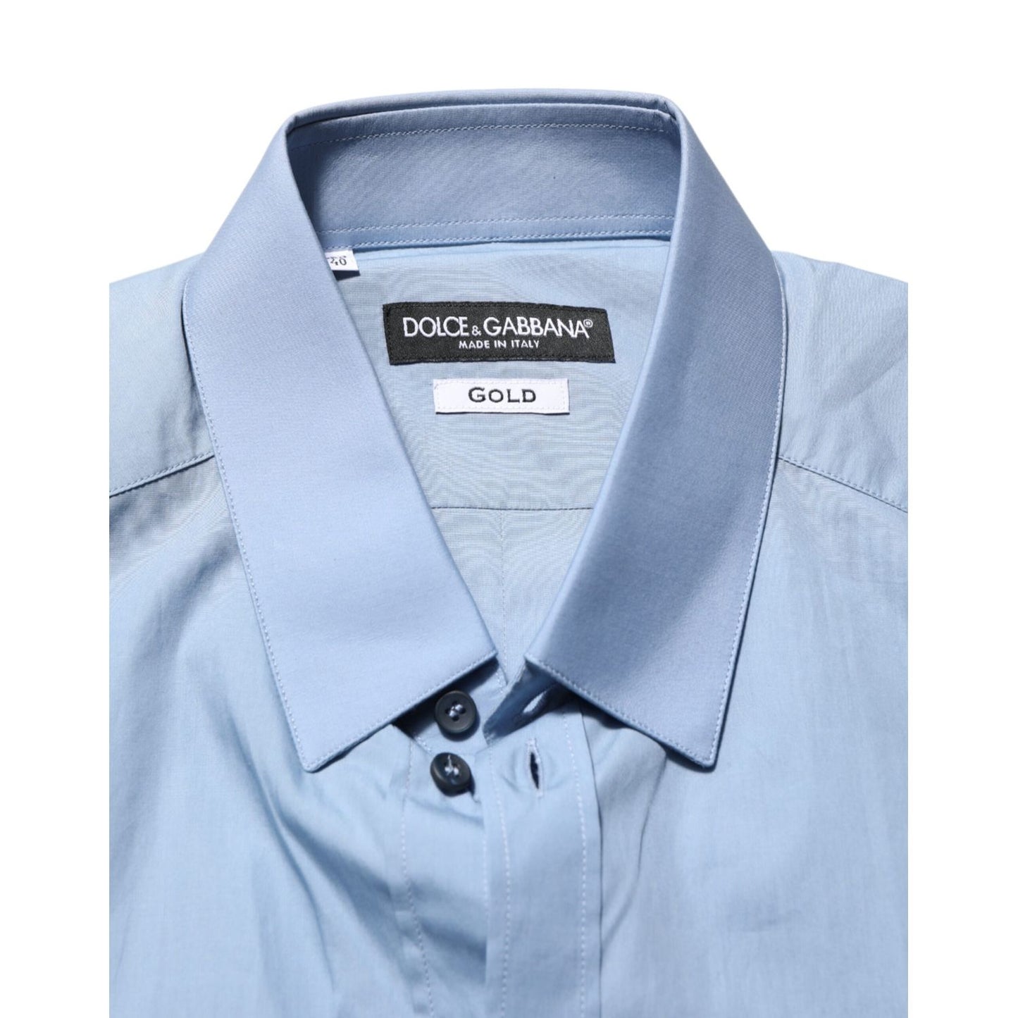 Dolce & Gabbana Blue Cotton Collared GOLD Formal Dress Shirt with tags, showcasing elegant gold accents. High-quality fashion for special occasions.