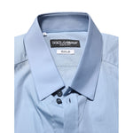 Dolce & Gabbana Blue Cotton Collared GOLD Formal Dress Shirt with tags, showcasing elegant gold accents. High-quality fashion for special occasions.