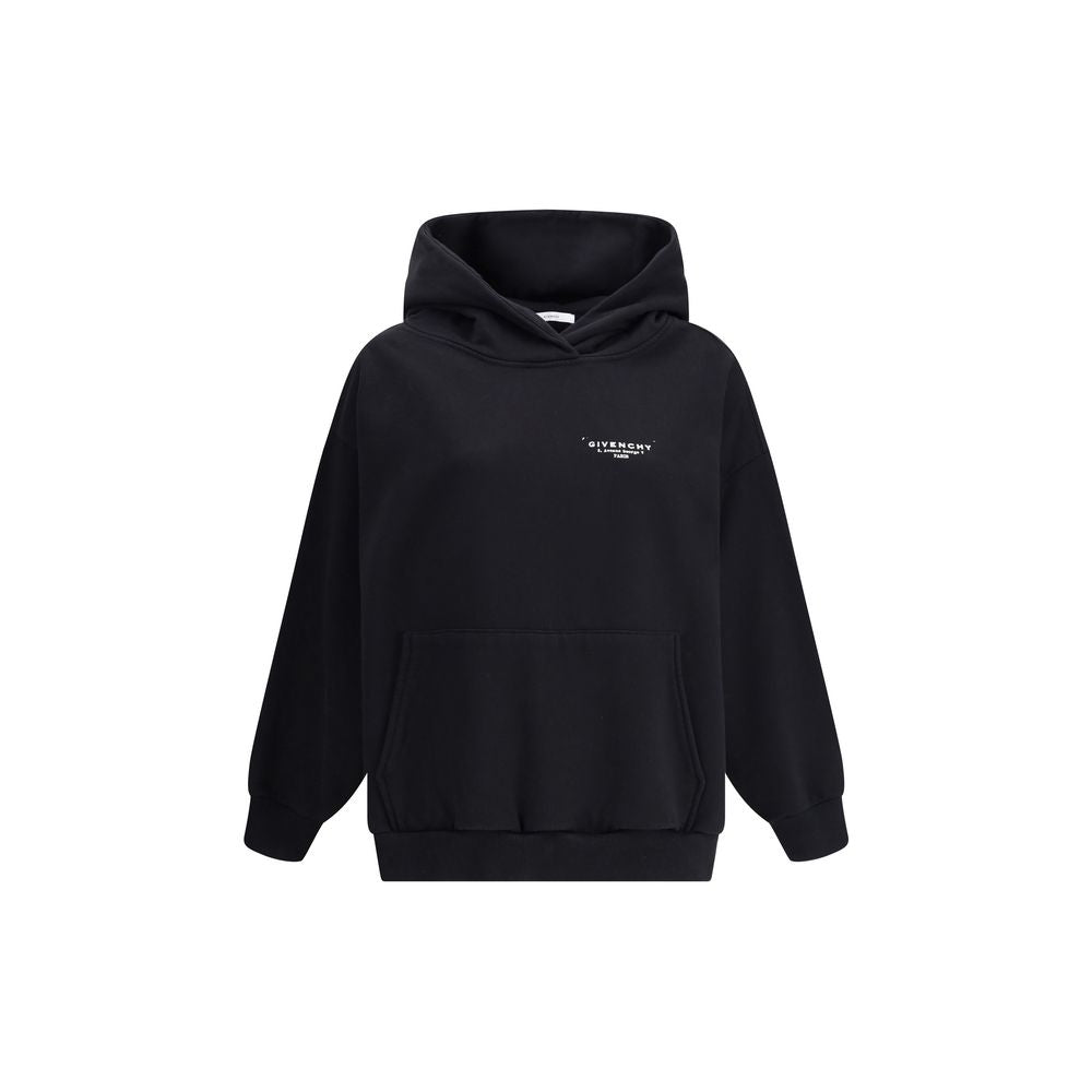 Givenchy Black Cotton Sweatshirt with logo on chest, pouch pocket, soft hood, oversized fit, 100% cotton, AW25 season.