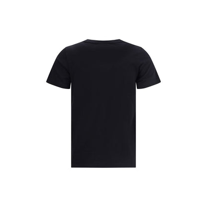 Maison Kitsuné Black Cotton T-Shirt featuring an embroidered fox patch, ribbed crew neck, and a regular fit, made from 100% cotton.
