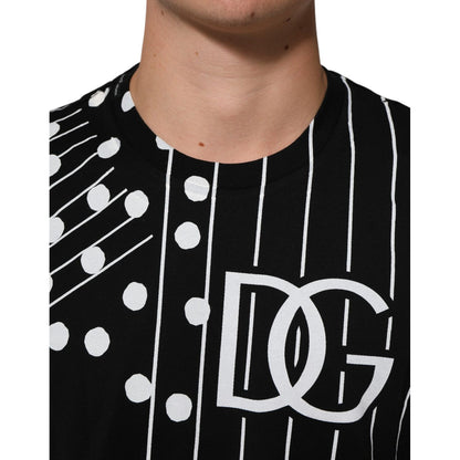 Dolce & Gabbana Black Cotton Polka Dots Round Neck T-shirt